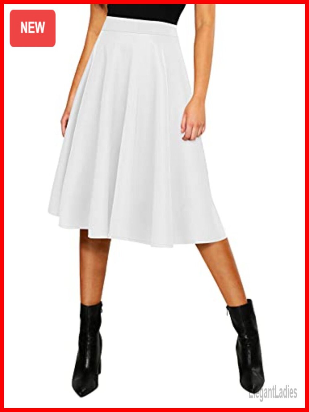 Women's High Rise A-Line Pleated Flared Midi Skater Skirt